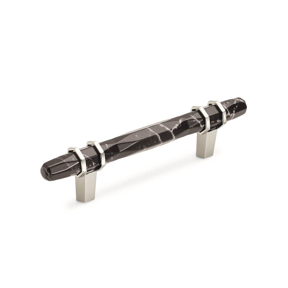 Amerock Carrione 3-3/4 in (96 mm) Center-to-Center Marble Black/Polished Nickel Cabinet Pull