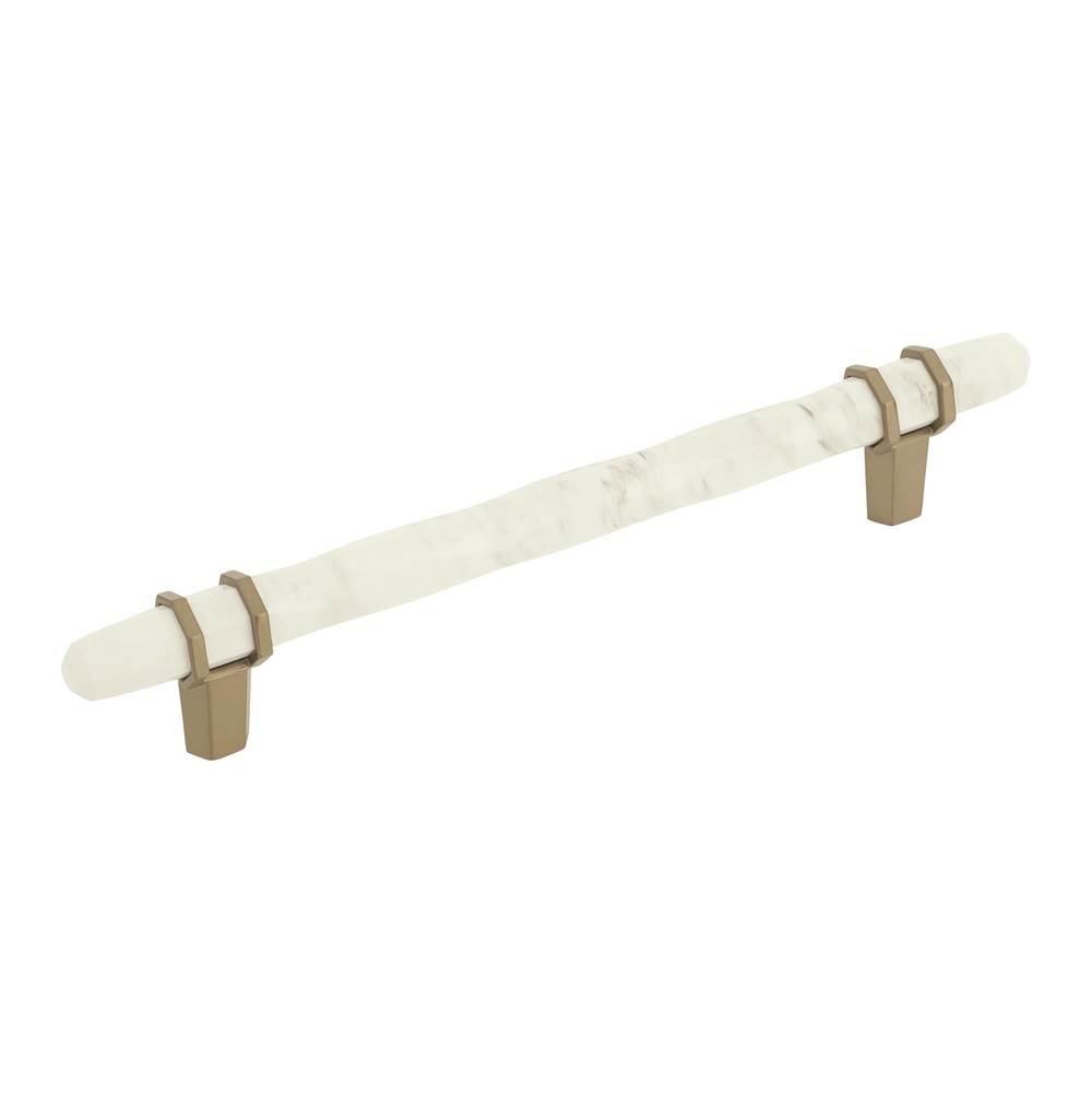 Amerock Carrione 6-5/16 in (160 mm) Center-to-Center Marble White/Golden Champagne Cabinet Pull