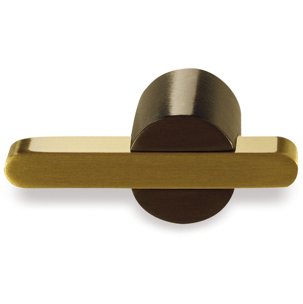 Colonial Bronze T Cabinet Knob Hand Finished in Antique Satin Brass and Pewter