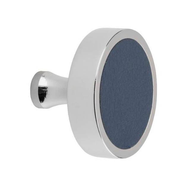 Colonial Bronze Leather Accented Round Cabinet Knob With Flared Post, Satin Nickel x Shagreen Caviar Leather