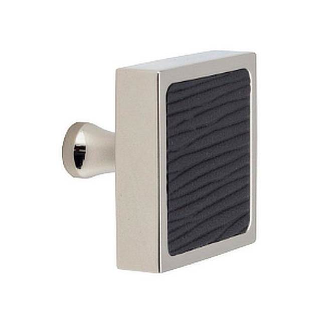 Colonial Bronze Leather Accented Square Cabinet Knob With Flared Post, Pewter x Shagreen City Lights Smoke Leather