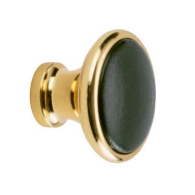 Colonial Bronze Leather Accented Round Cabinet Knob, Distressed Oil Rubbed Bronze x Woven Cherry Royale Leather