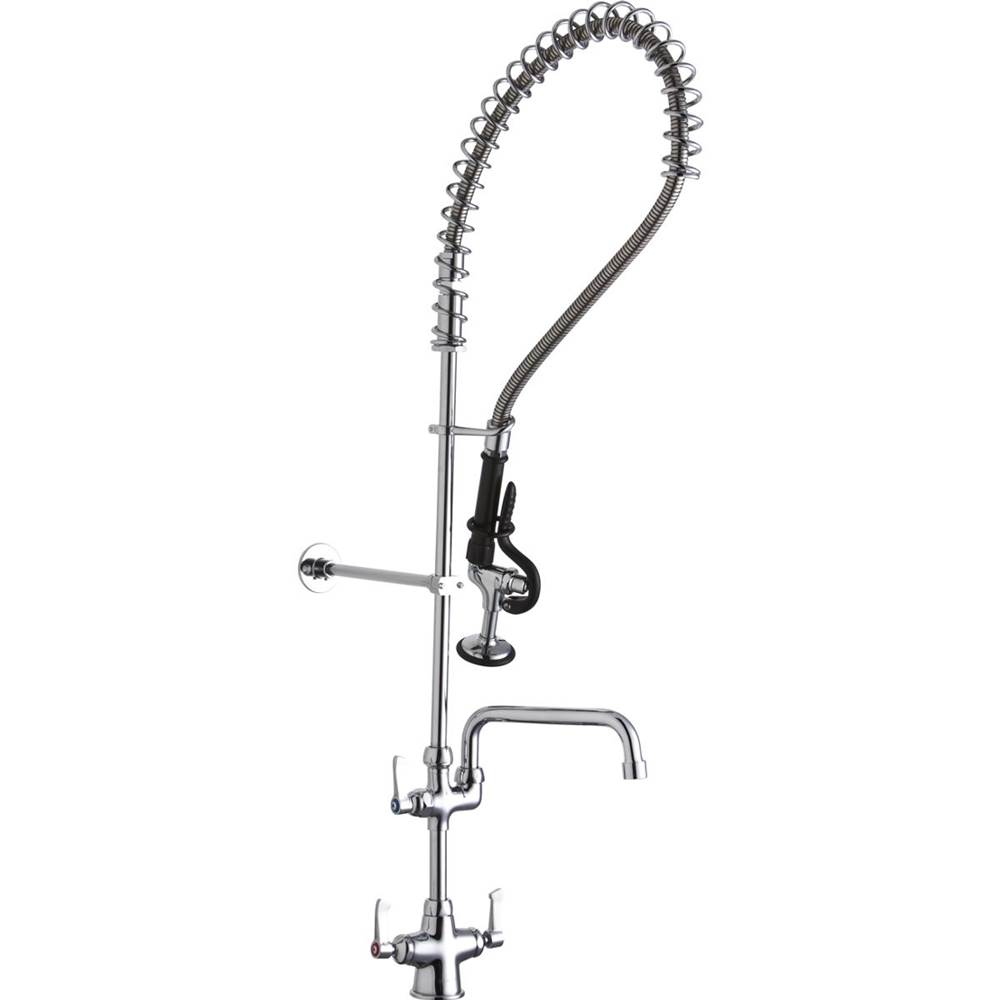 Elkay Single Hole Concealed Deck Mount Faucet 44in Flexible Hose with 1.2 GPM Spray Head Plus 12in Arc Tube Spout 2in Lever Handles