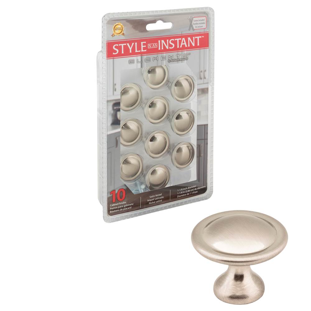 Hardware Resources 1-1/8'' Diameter Satin Nickel Button Watervale Retail Packaged Cabinet Mushroom Knob
