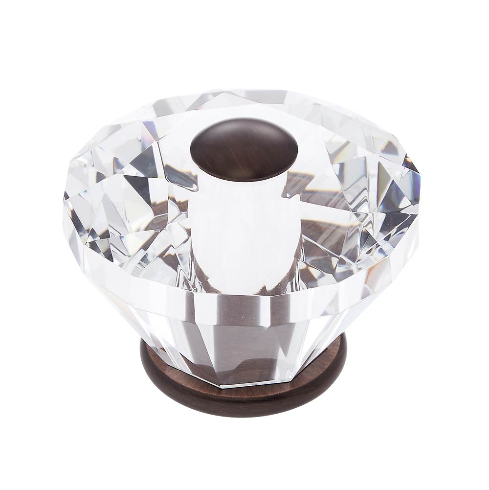 JVJ Hardware Pure Elegance Collection Old World Bronze Finish 60 mm (2-3/8'') Diamond Cut 31 percent Leaded Crystal Knob
