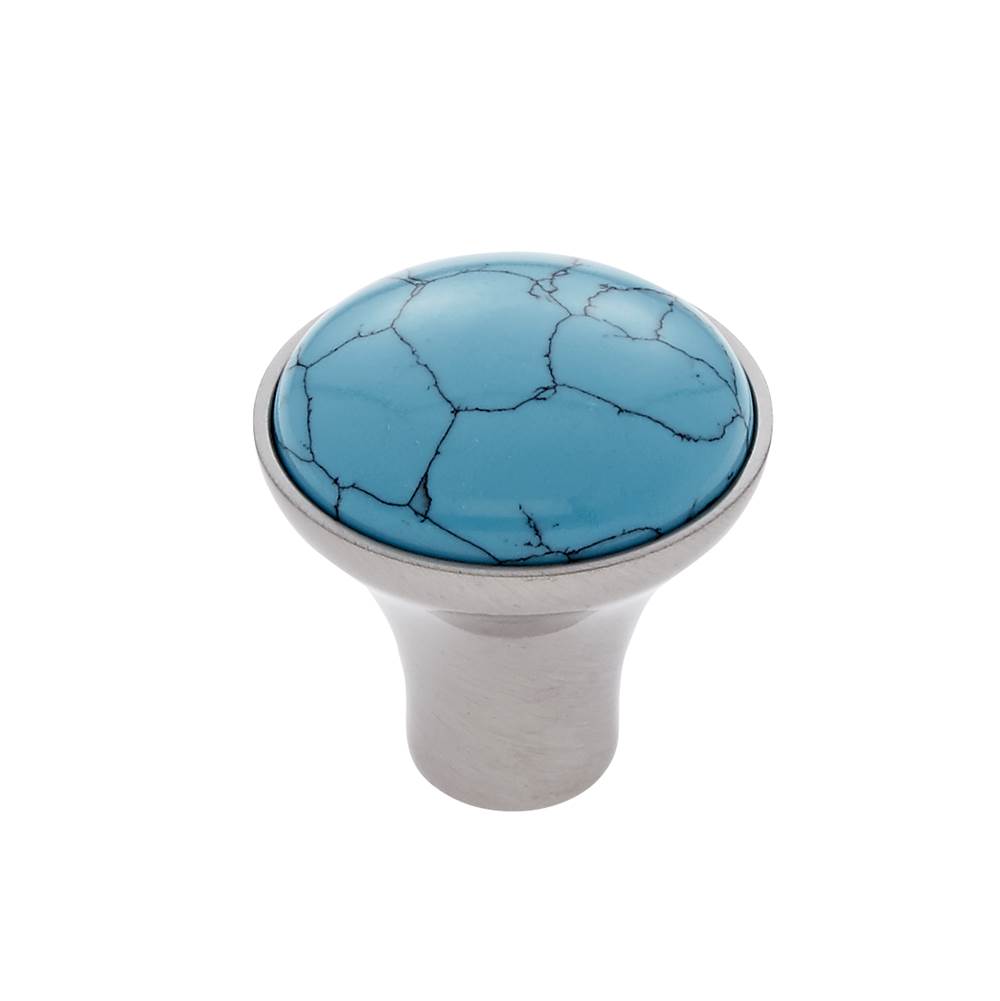 JVJ Hardware Murano Collection Satin Nickel Finish 30 mm Turquoise Knob, Composition Turquoise and Solid Brass