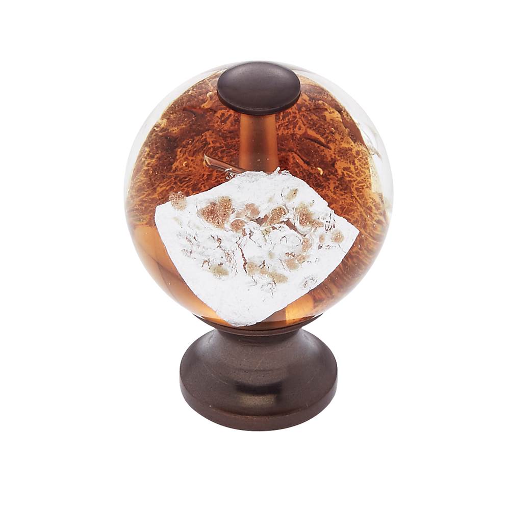 JVJ Hardware Murano Collection Old World Bronze Finish 30 mm Orange w/Gold and Silver Round Glass Knob, Composition Glass and Solid Brass