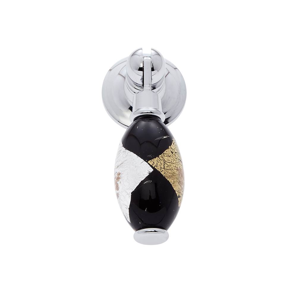 JVJ Hardware Murano Collection Polished Chrome Finish 30 mm Gold w/Silver and Black Drop Pendant Pull, Composition Glass and Solid Brass and Solid Brass