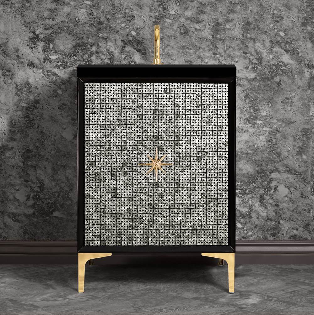 Linkasink Mother of Pearl with 3'' Polished Brass Star Hardware, 24'' Wide Vanity, Black, 24'' x 22'' x 33.5'' (without vanity top)