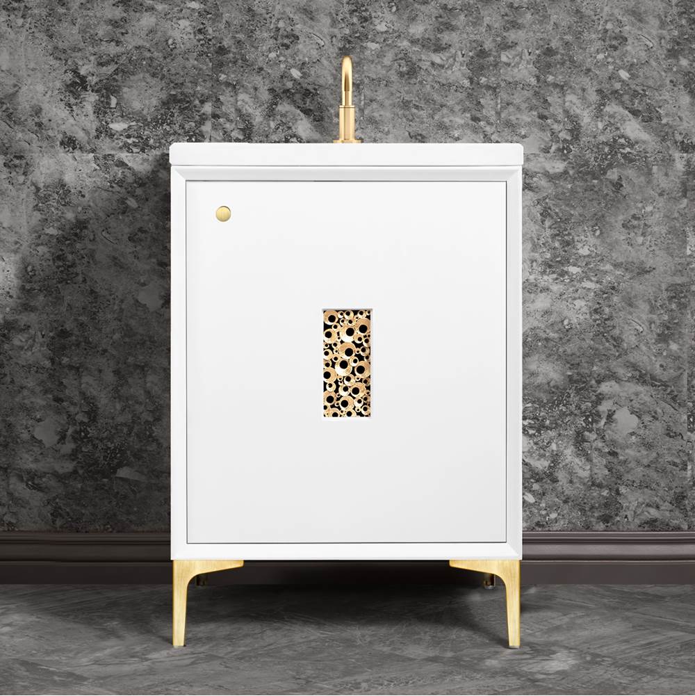 Linkasink Frame 24'' Wide White Vanity with Satin Brass Coral Grate and Legs, 24'' x 22'' x 33.5'' (without vanity top)