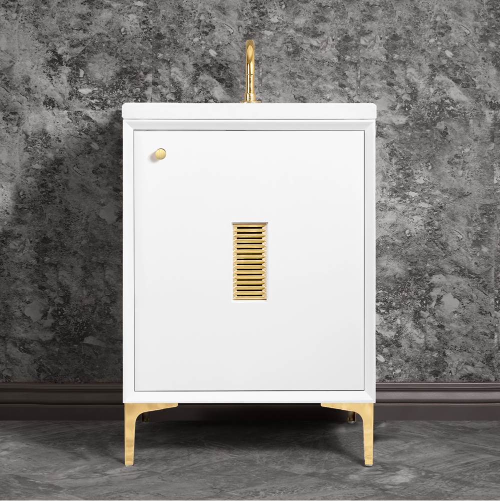 Linkasink Frame 24'' Wide White Vanity with Polished Brass Louver Grate and Legs, 24'' x 22'' x 33.5'' (without vanity top)