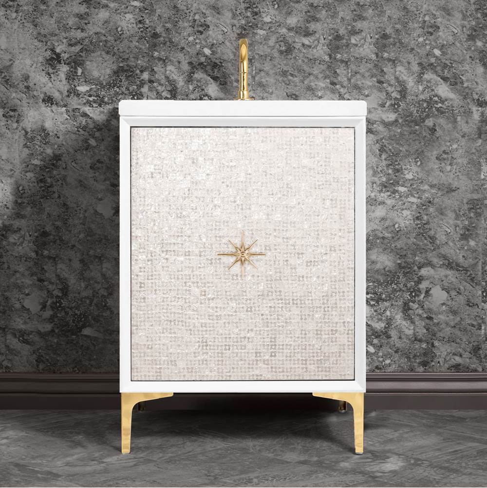 Linkasink Mother of Pearl with 3'' Polished Brass Star Hardware, 24'' Wide Vanity, White, 24'' x 22'' x 33.5'' (without vanity top)