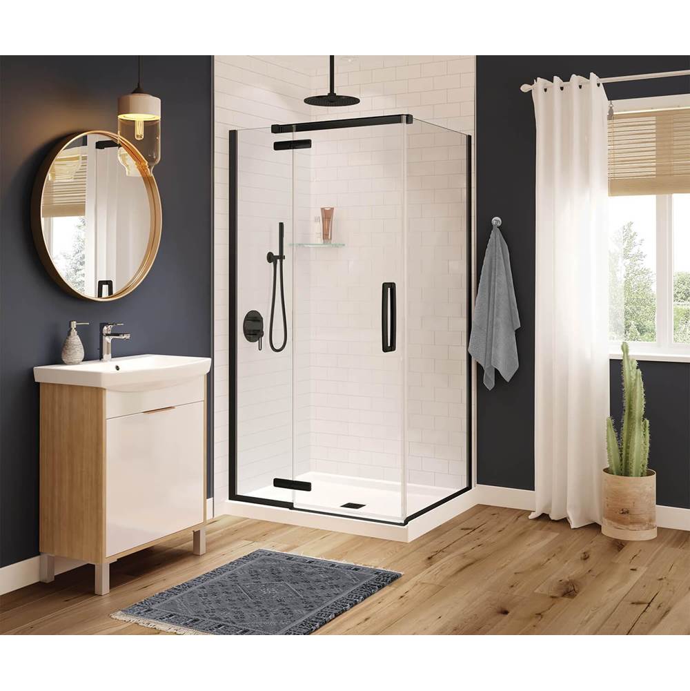 Maax Link Curve Rectangular 42 x 34 x 75 in. 8mm Pivot Shower Door for Corner Installation with Clear glass in Matte Black