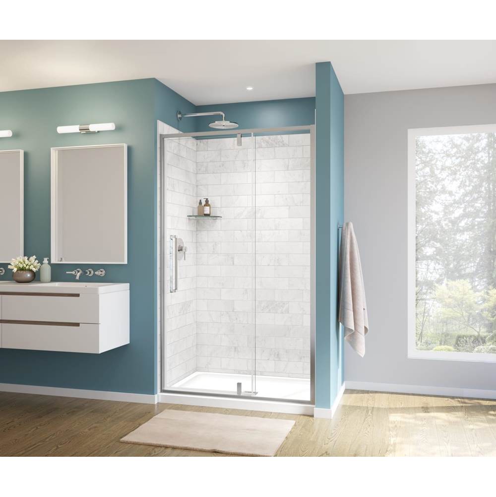 Maax Uptown 45-47 x 76 in. 8 mm Pivot Shower Door for Alcove Installation with Clear glass in Chrome & White Marble