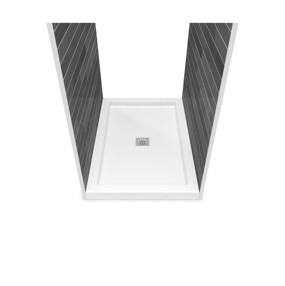 Maax B3Square 4836 Acrylic Tunnel Shower Base in White with Center Drain