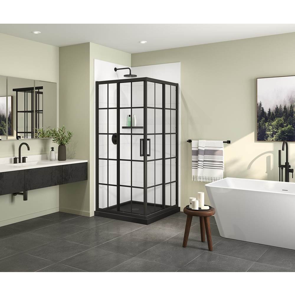 Maax Radia Square 36 x 36 x 71 1/2 in. 6 mm Sliding Shower Door for Corner Installation with French glass in Matte Black