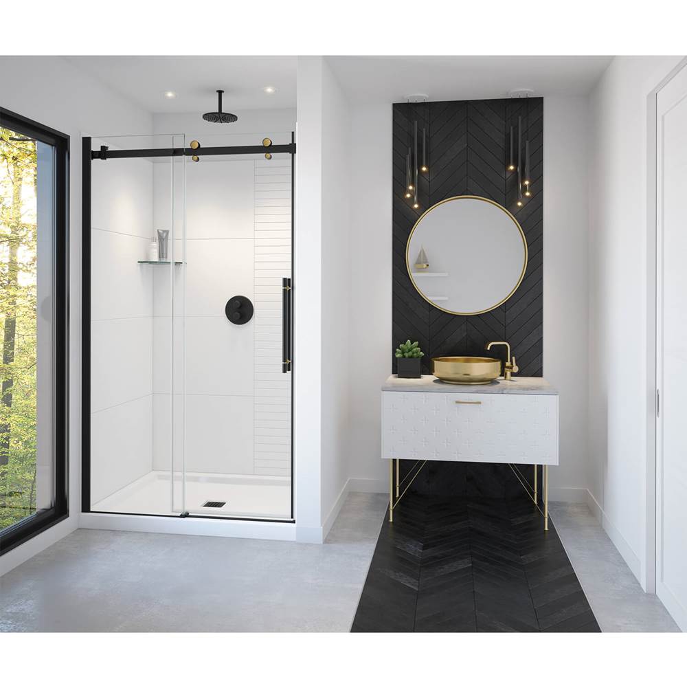Maax Vela 44 1/2-47 x 78 3/4 in. 8mm Sliding Shower Door for Alcove Installation with Clear glass in Matte Black and Brushed Gold