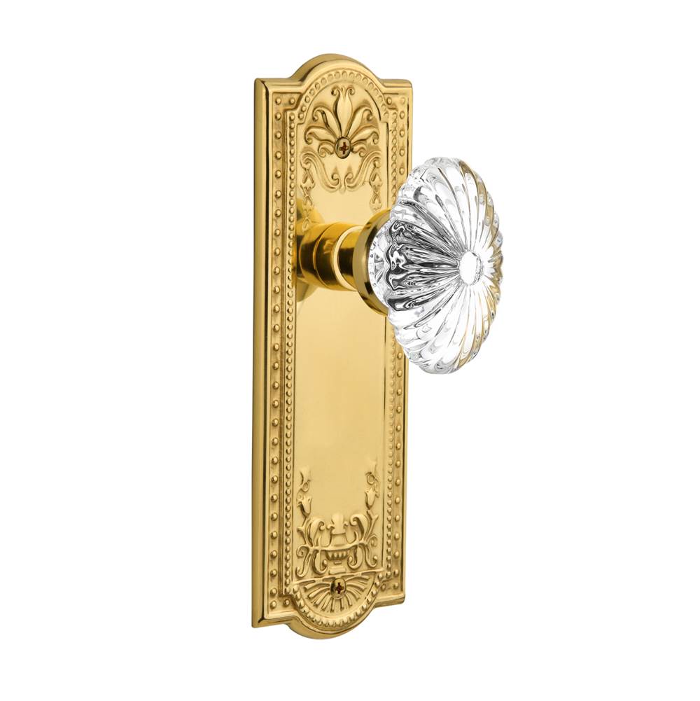 Nostalgic Warehouse Nostalgic Warehouse Meadows Plate Single Dummy Oval Fluted Crystal Glass Door Knob in Unlacquered Brass