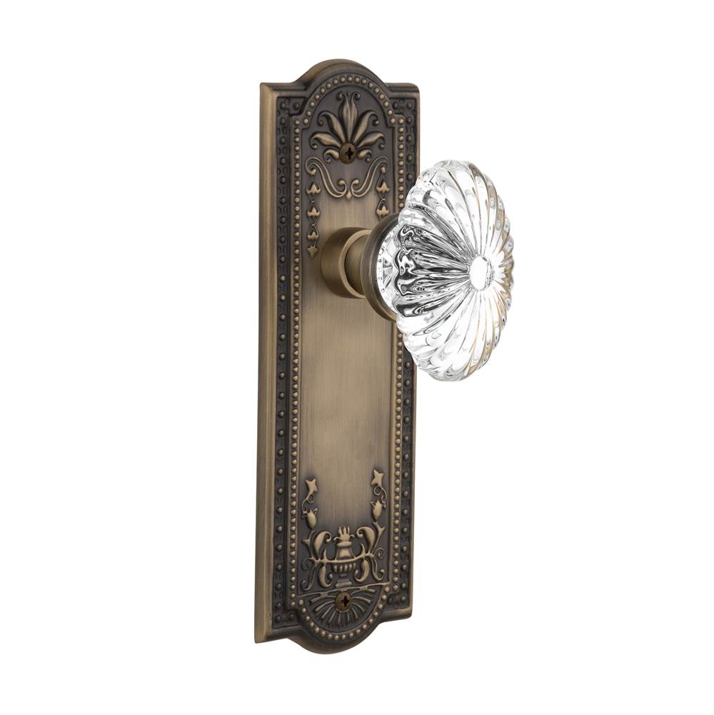 Nostalgic Warehouse Nostalgic Warehouse Meadows Plate Single Dummy Oval Fluted Crystal Glass Door Knob in Antique Brass