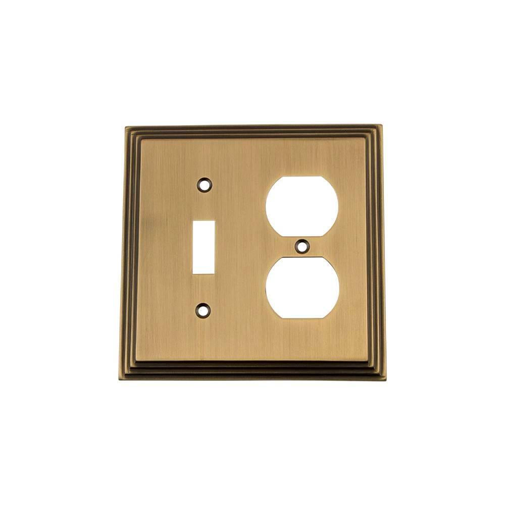Nostalgic Warehouse Nostalgic Warehouse Deco Switch Plate with Toggle and Outlet in Antique Brass