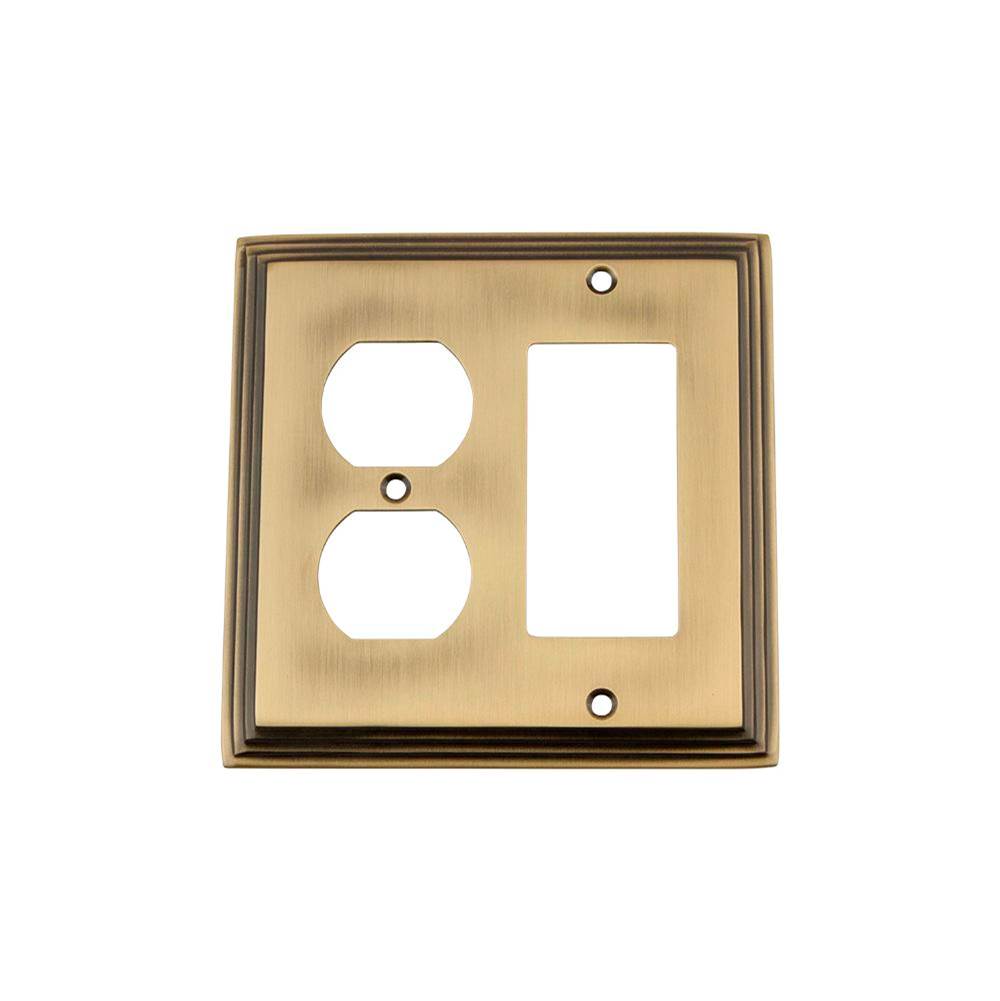 Nostalgic Warehouse Nostalgic Warehouse Deco Switch Plate with Rocker and Outlet in Antique Brass
