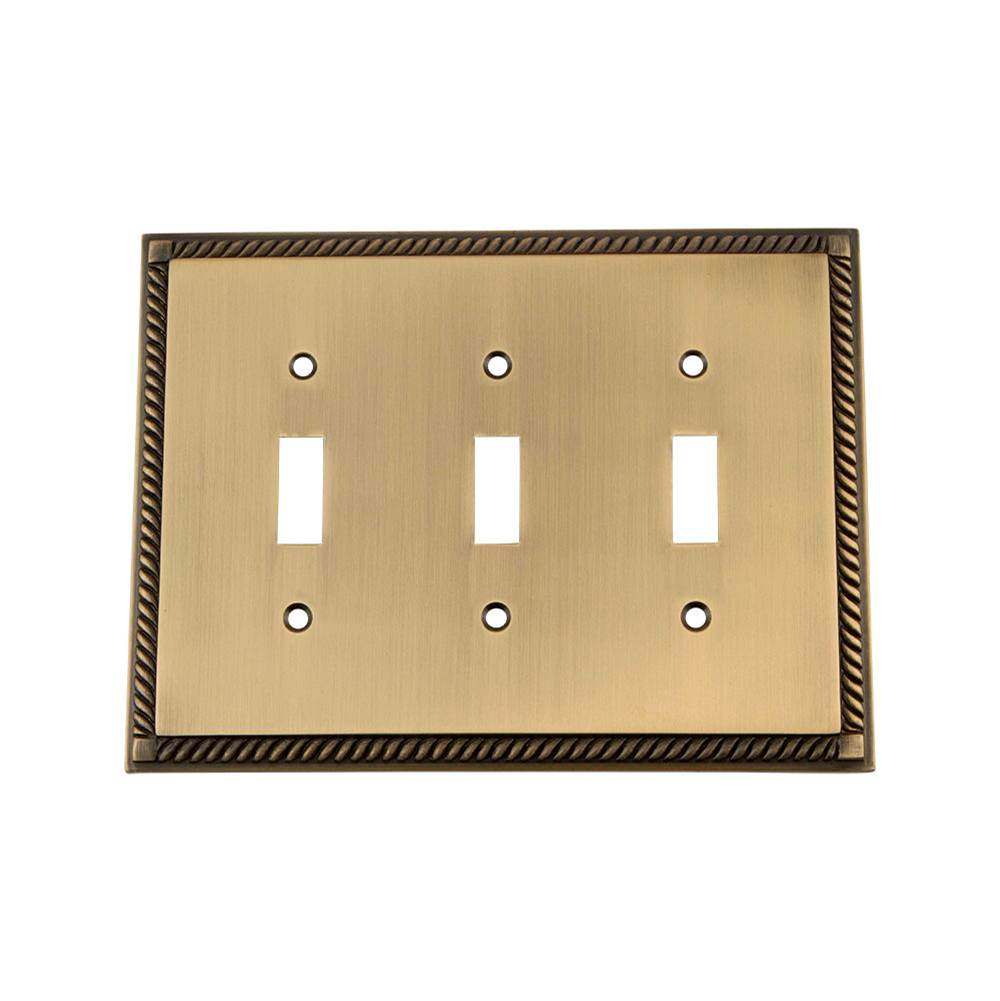 Nostalgic Warehouse Nostalgic Warehouse Rope Switch Plate with Triple Toggle in Antique Brass