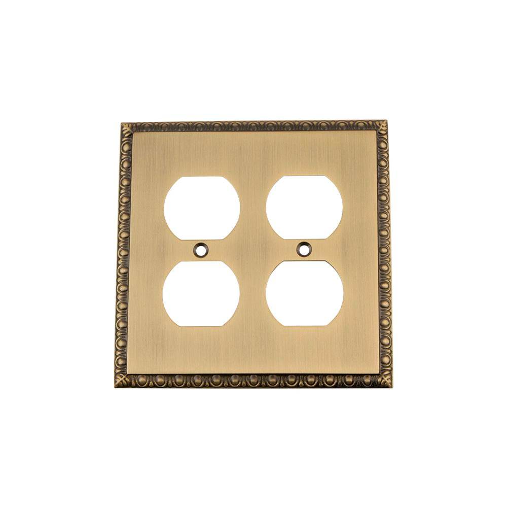 Nostalgic Warehouse Nostalgic Warehouse Egg & Dart Switch Plate with Double Outlet in Antique Brass