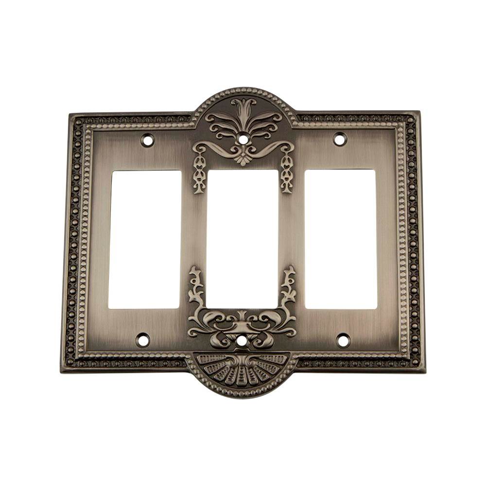 Nostalgic Warehouse Nostalgic Warehouse Meadows Switch Plate with Triple Rocker in Antique Pewter