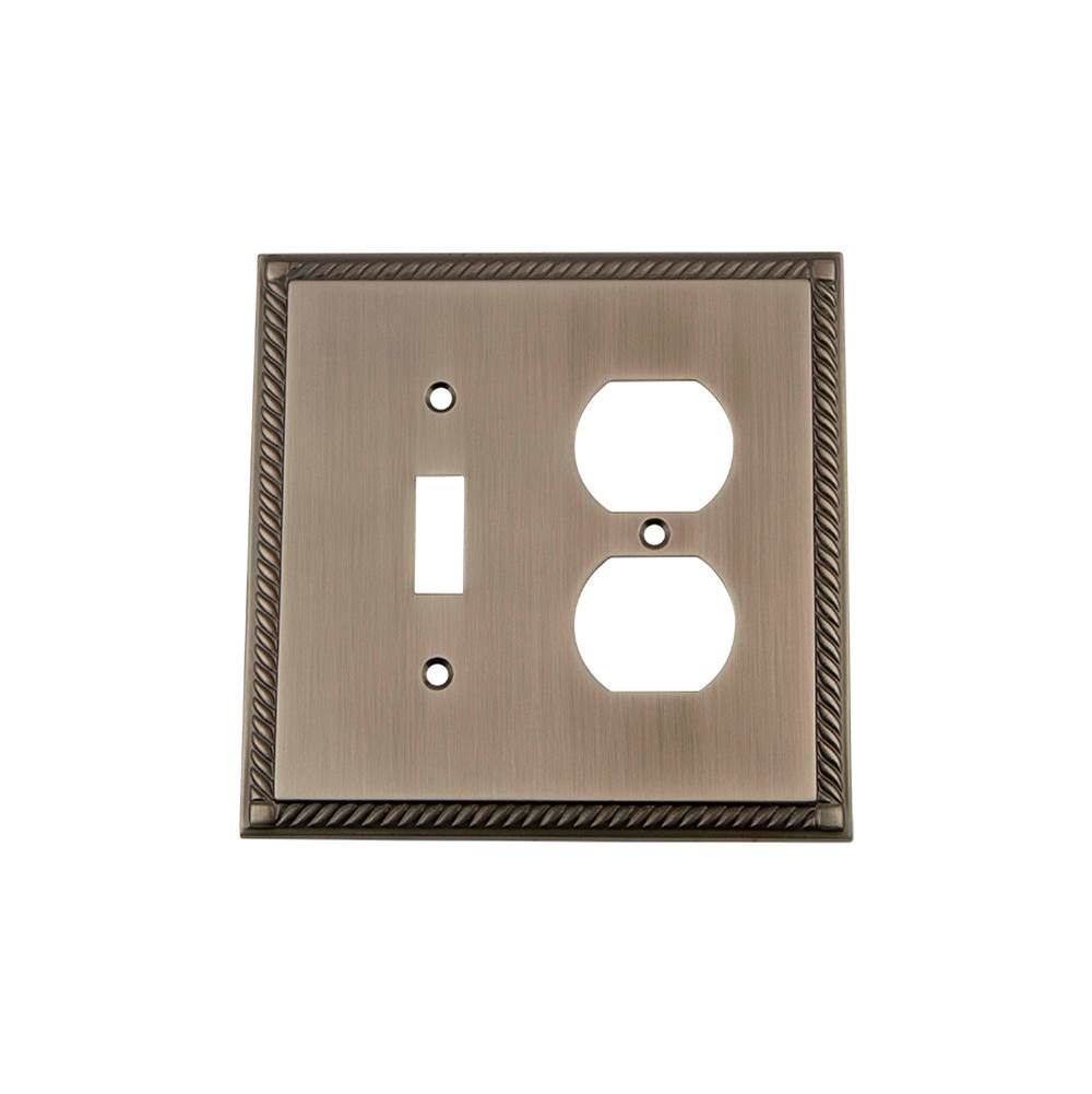 Nostalgic Warehouse Nostalgic Warehouse Rope Switch Plate with Toggle and Outlet in Antique Pewter