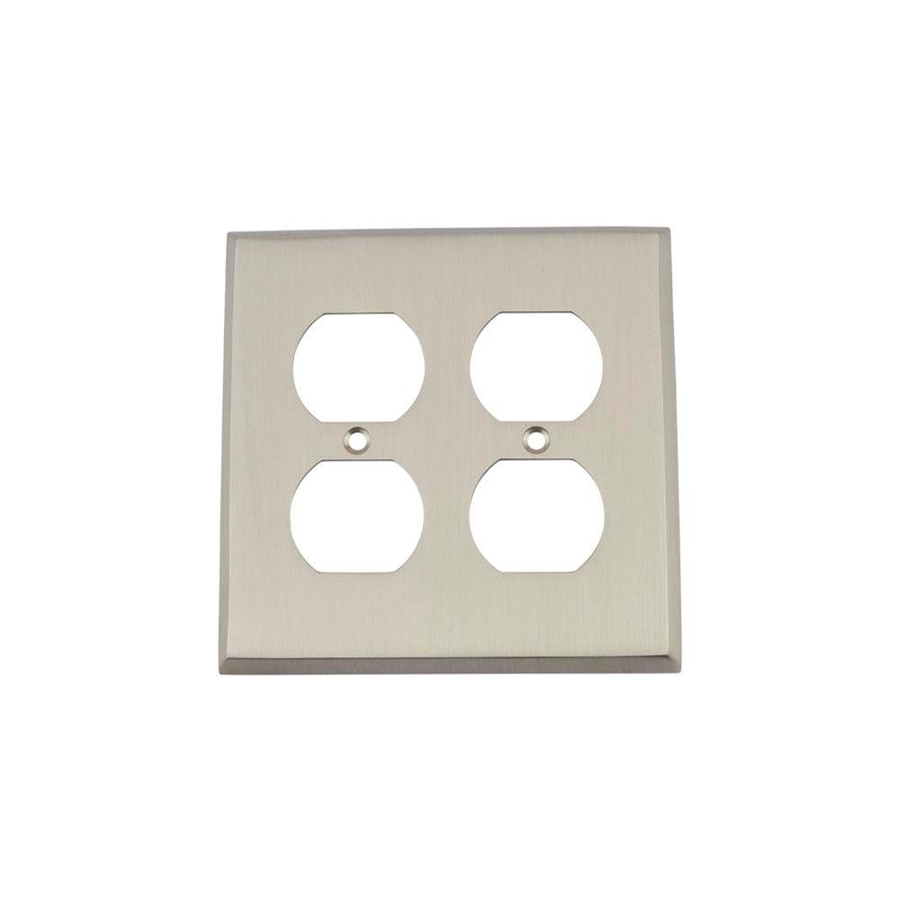 Nostalgic Warehouse Nostalgic Warehouse New York Switch Plate with Double Outlet in Satin Nickel
