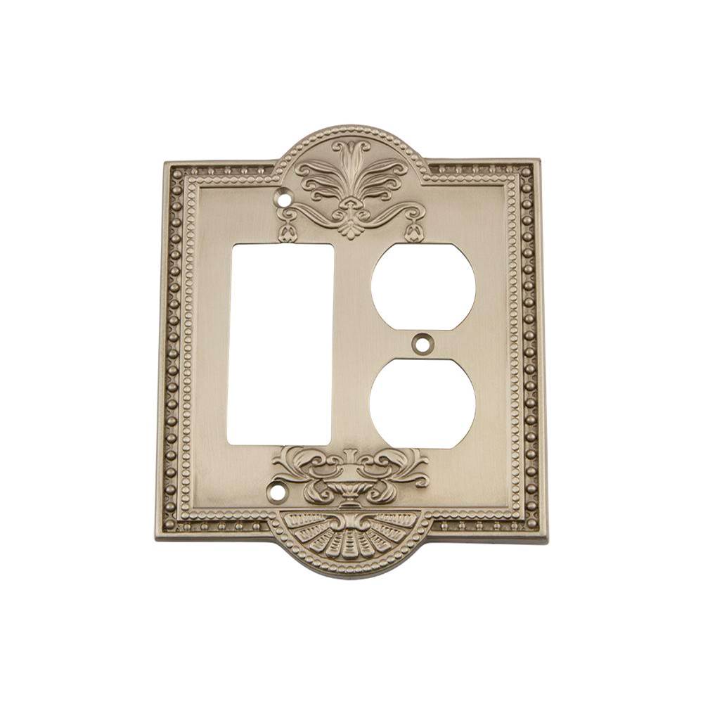 Nostalgic Warehouse Nostalgic Warehouse Meadows Switch Plate with Rocker and Outlet in Satin Nickel