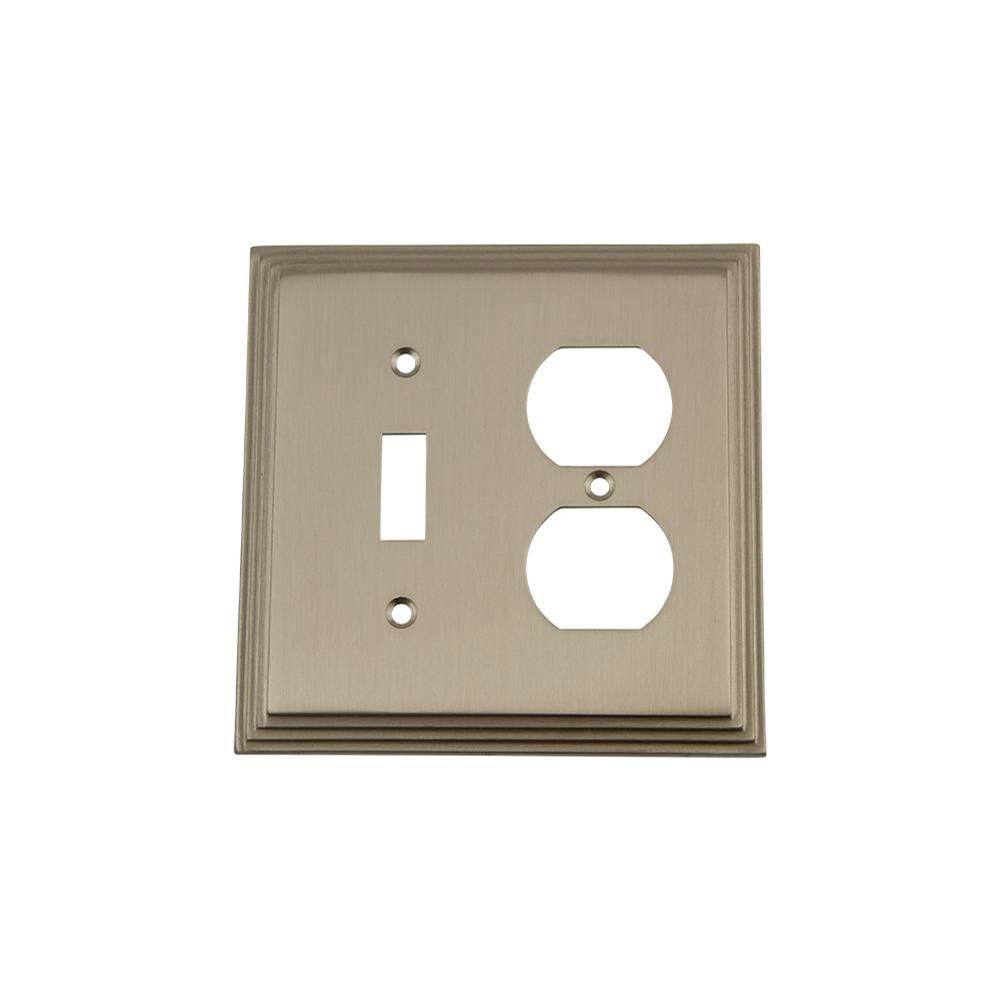 Nostalgic Warehouse Nostalgic Warehouse Deco Switch Plate with Toggle and Outlet in Satin Nickel