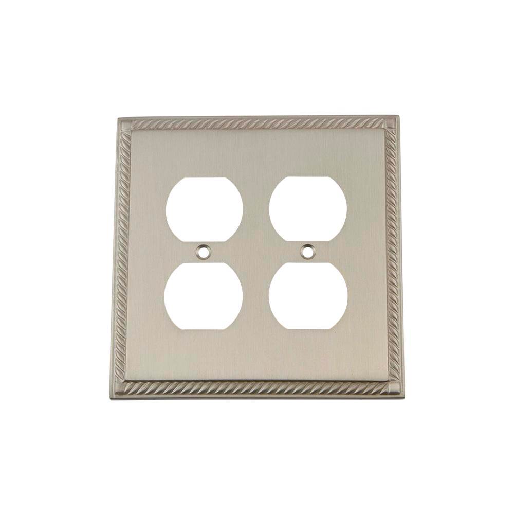 Nostalgic Warehouse Nostalgic Warehouse Rope Switch Plate with Double Outlet in Satin Nickel