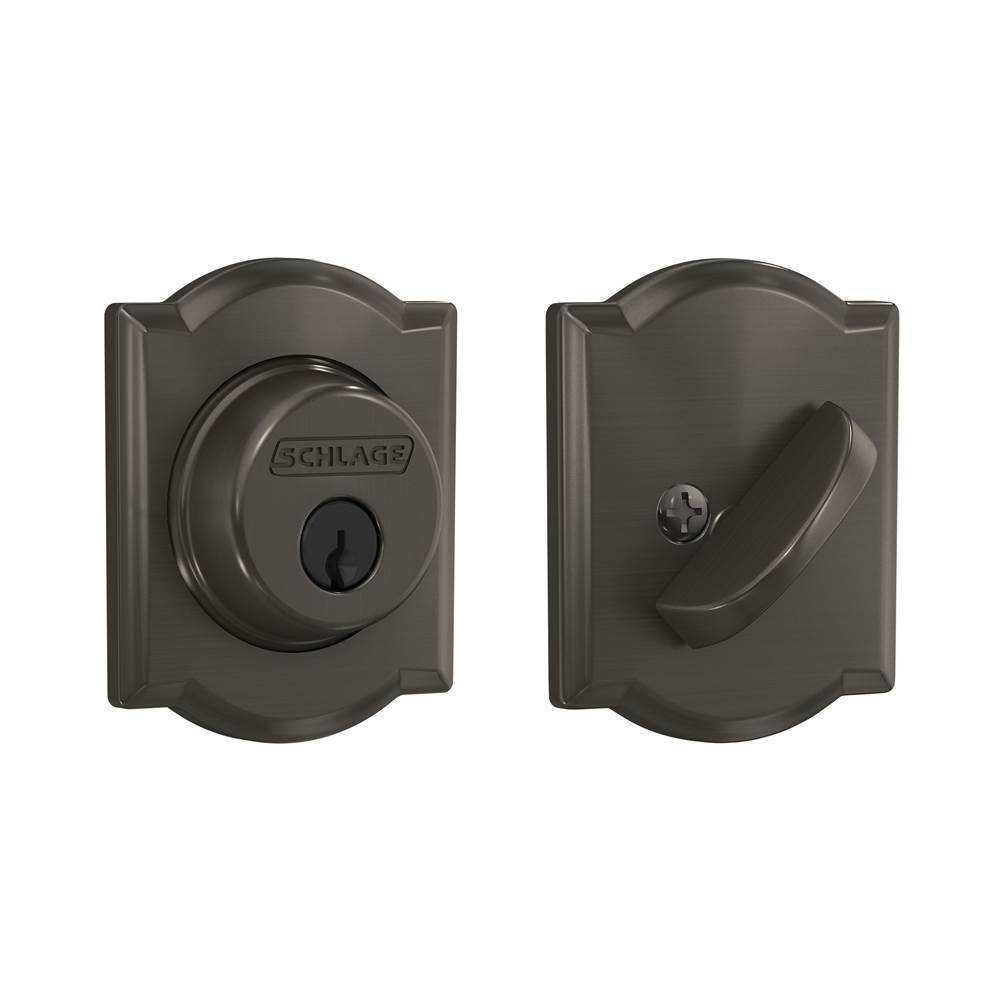 Schlage Single Cylinder Deadbolt with Camelot Trim in Black Stainless