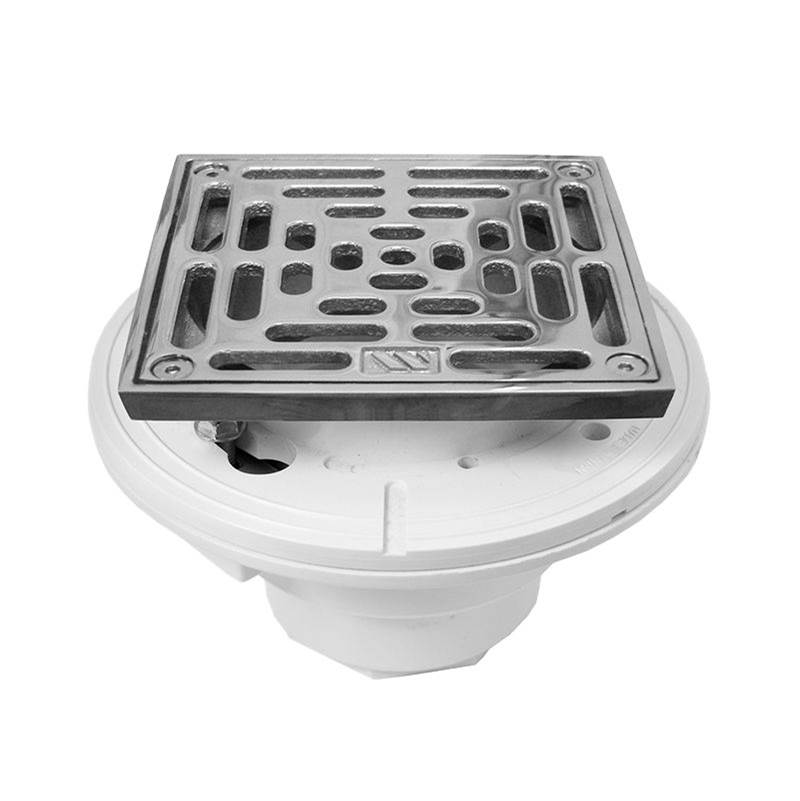 Sigma PVC Floor Drain with 5x5'' Square Adjustable Nickel Bronze Strainer Assembly TRIM SIGMA GOLD PVD .44