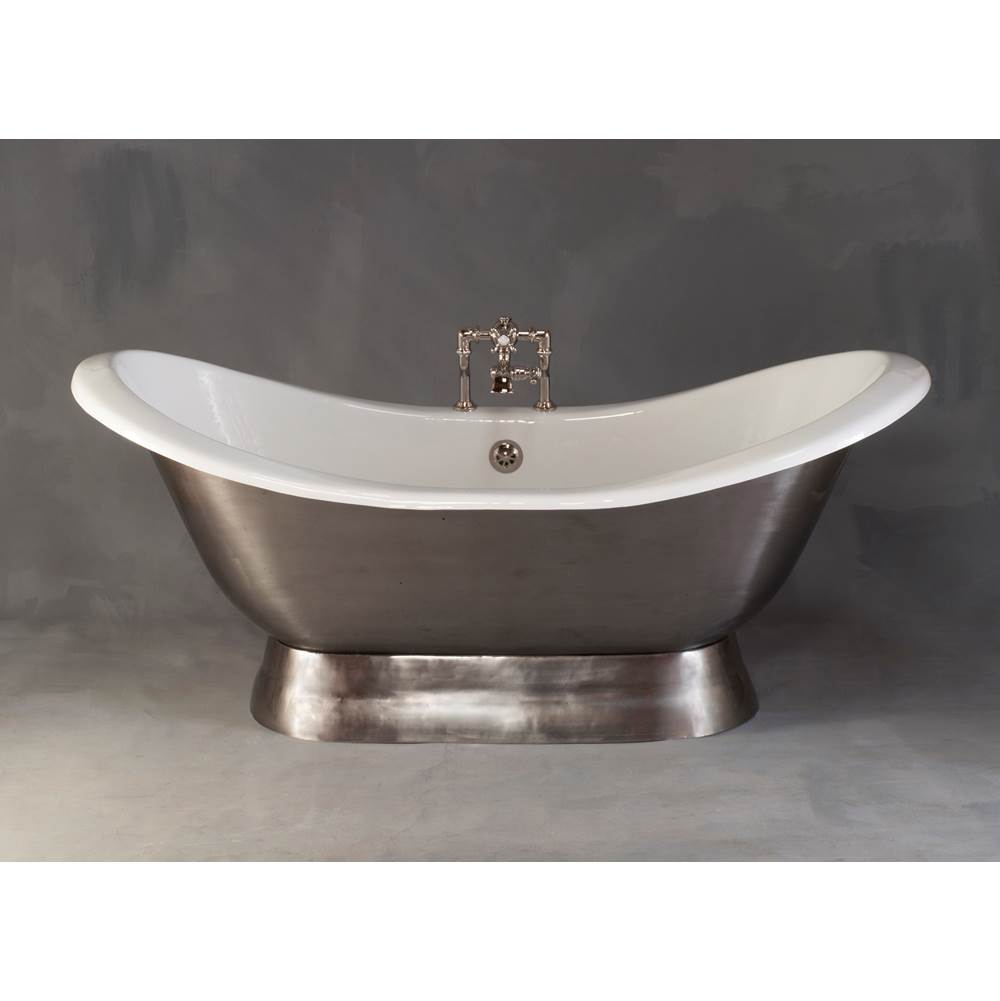 Strom Living The Luna Burnished & Lacquered Exterior 6'' Cast Iron Double Ended Slipper Tub On Pedestal With 7'' Center To Center Deck Mount Faucet
